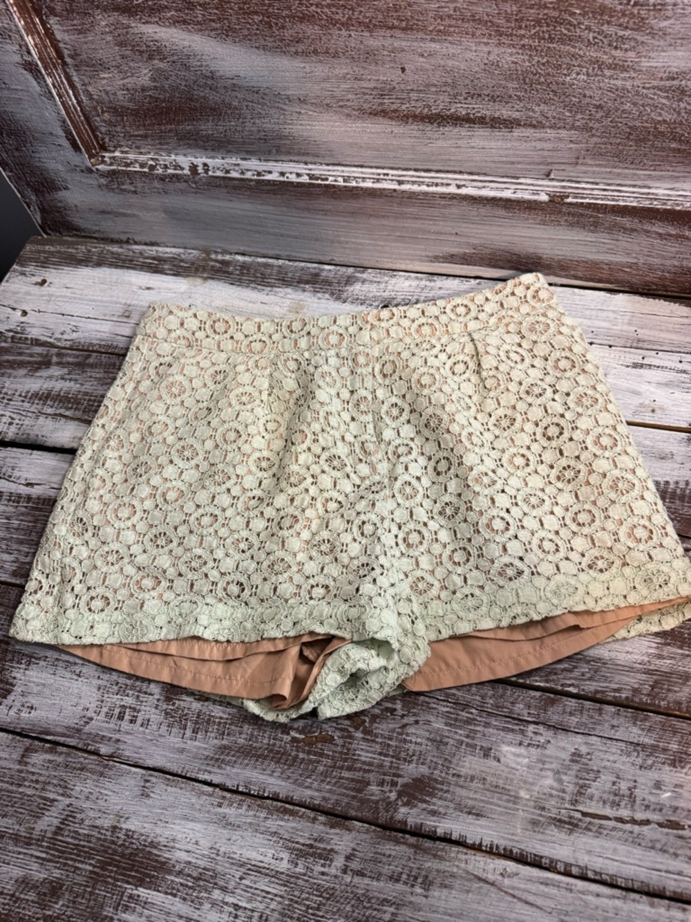 Victoria Beckham Cream Lace Overlay Shorts with Nude Lining